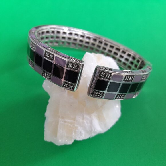 Silver 925 JPI Bracelet Hinged Clamper Bangle Purple Black Textured - Picture 3 of 14